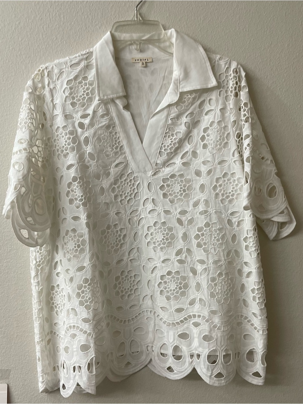 JODIFL White eyelet cutout lace lined tunic